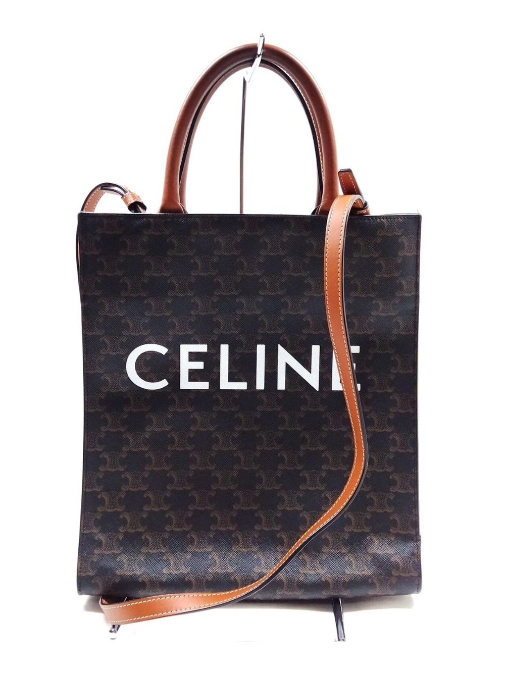 Celine Brown Monogram Tote with Tan Leather Trim 2 way Bag